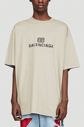 Светло-бежевая оверсайз футболка Balenciaga Pixel   