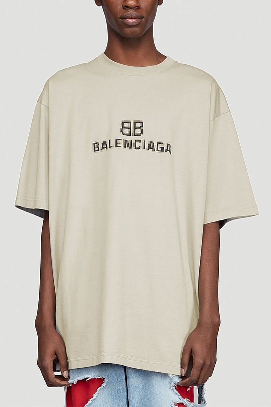 Светло-бежевая оверсайз футболка Balenciaga Pixel