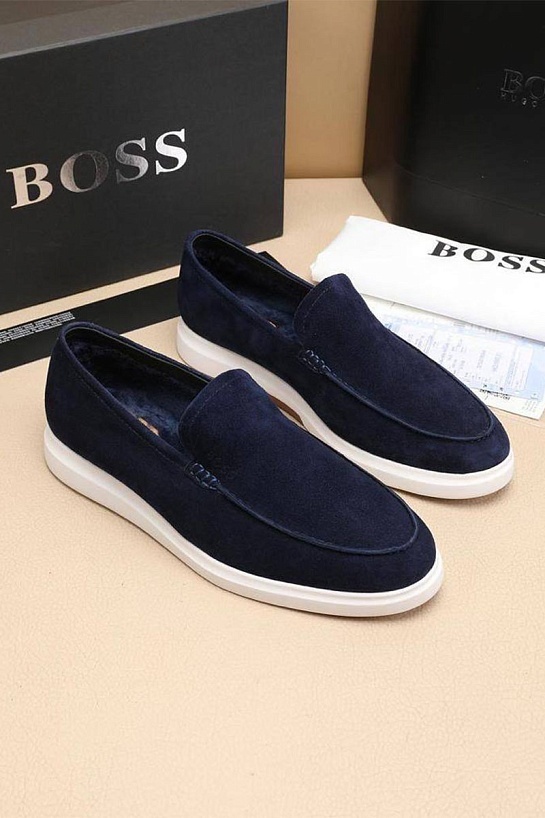 Замшевые лоферы с мехом Hugo Boss