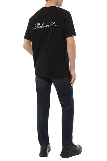 Мужская чёрная футболка Balmain logo-embroidered   