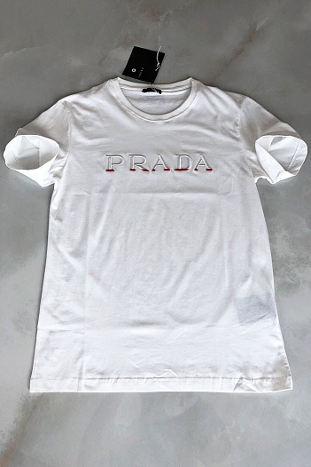 Белая мужская футболка Prada embroidered logo   