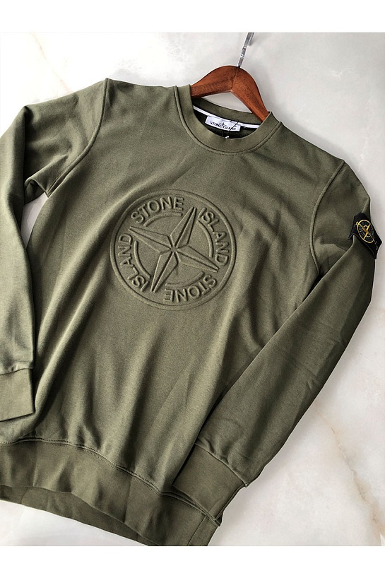 Мужской зелёный свитшот Stone Island с патчем на плече embossed logo