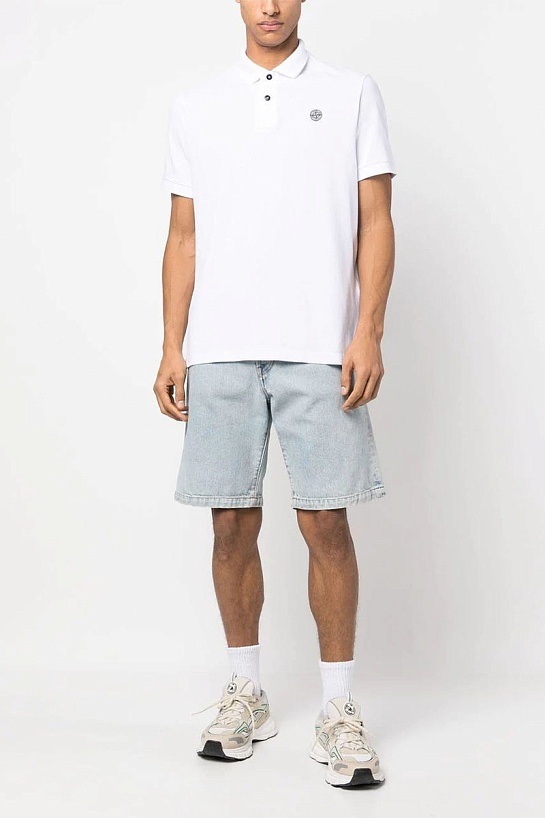 Мужское белое поло Stone Island compass badge