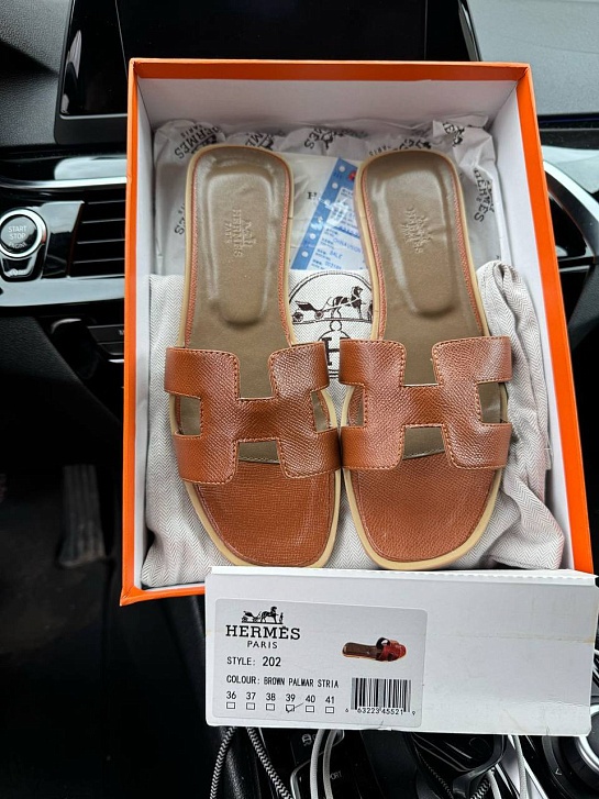 Женские кожаные шлёпанцы Hermes Oran