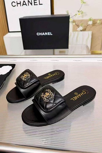 Женские кожаные шлёпанцы Chanel premium   