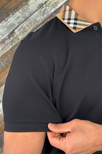 Мужское чёрное поло Burberry check collar   
