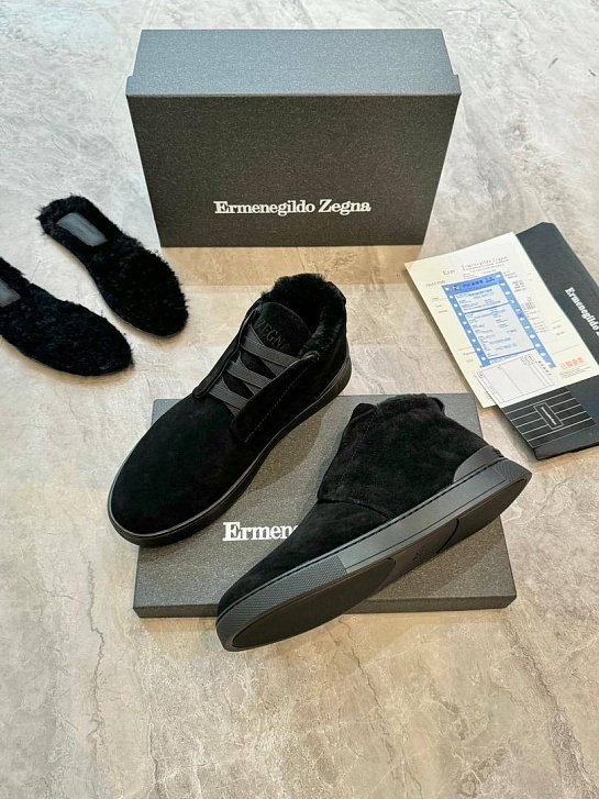 Кроссовки с мехом Ermenegildo Zegna Triple Stitch - Black