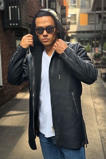 Мужское утеплённое пальто Philipp Plein чёрного цвета   