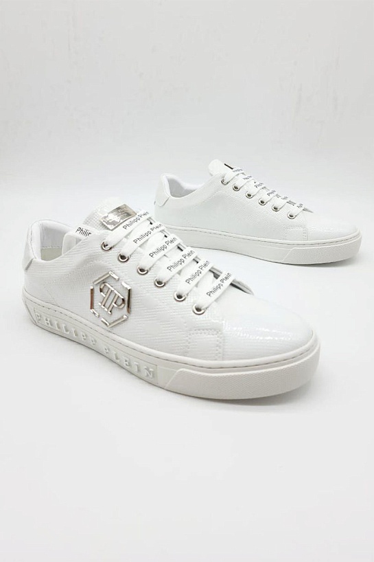 Кожаные кроссовки Philipp Plein белого цвета