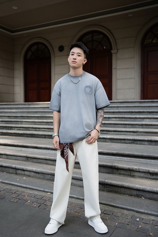 Серая оверсайз футболка Chrome Hearts Premium