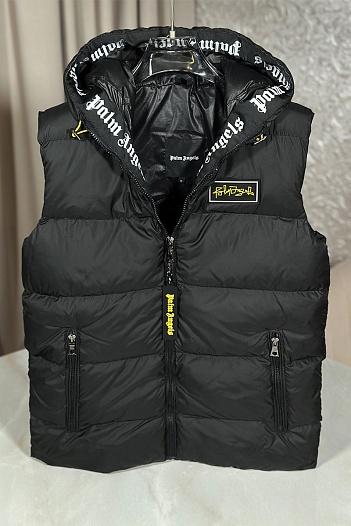 Мужской чёрный жилет Palm Angels с капюшоном   