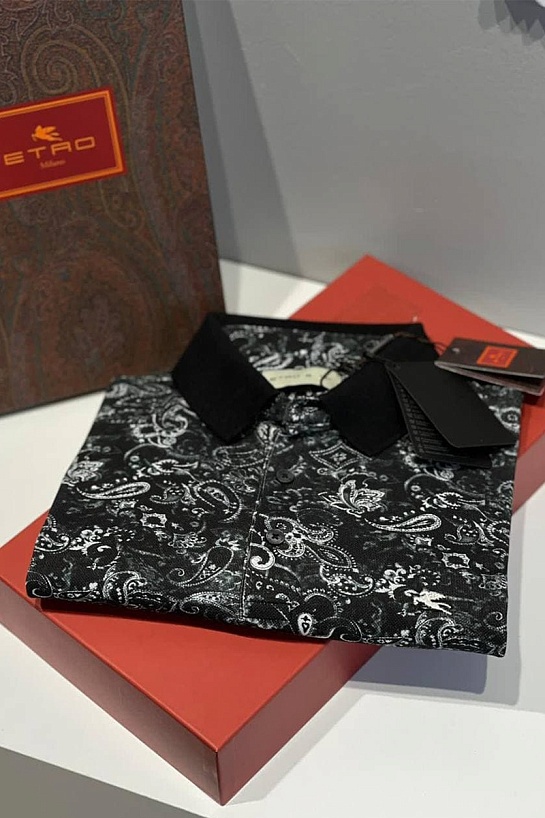 Мужское чёрное поло Etro с узором пейсли