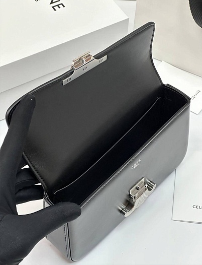 Женская кожаная сумка Celine Claude Premium 20.5x11.5x4 см - Black / Silver   