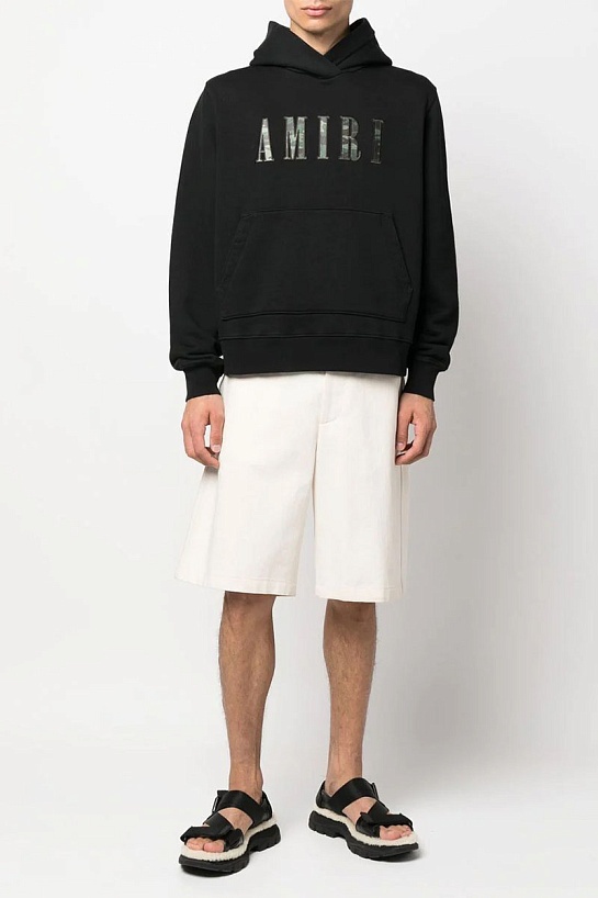 Чёрное оверсайз худи Amiri camo embroidered logo