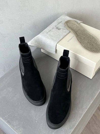 Женские замшевые ботинки Brunello Cucinelli Premium - Black   