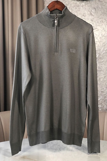 Серый джемпер Hugo Boss Zip Neck logo-embroidered   