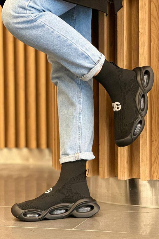 Женские чёрные кроссовки Dolce&Gabbana Wave mid-top