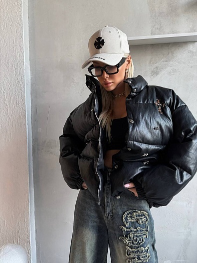 Женская чёрная куртка Chrome Hearts premium   