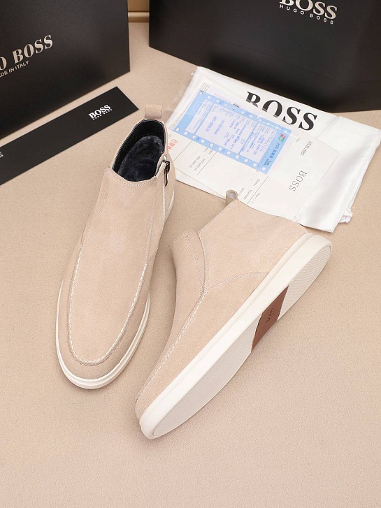 Замшевые лоферы с мехом Hugo Boss high-top - Beige