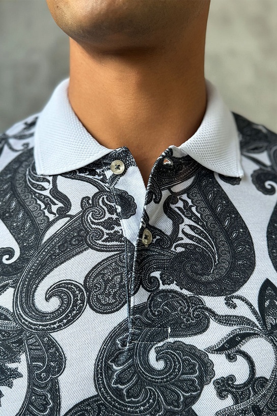 Мужское поло Etro "Floral" - White / Grey
