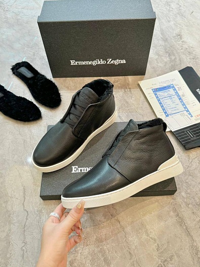 Кроссовки с мехом Ermenegildo Zegna Triple Stitch - Black / White   