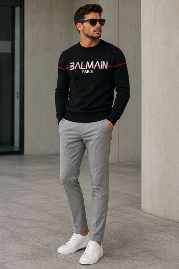 Чёрный джемпер Balmain intarsia logo jumper   