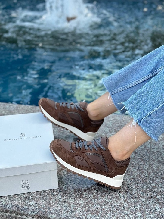 Женские замшевые кроссовки Brunello Cucinelli - Brown