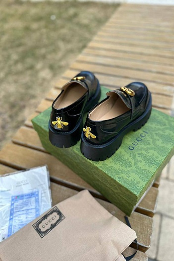 Женские кожаные лоферы Gucci Horsebit - Black   