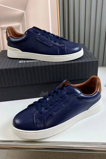 Кожаные кроссовки Ermenegildo Zegna синего цвета   