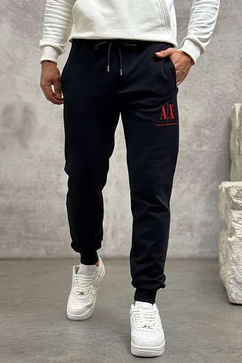 Чёрные спортивные штаны Armani Exchange red embroidery   