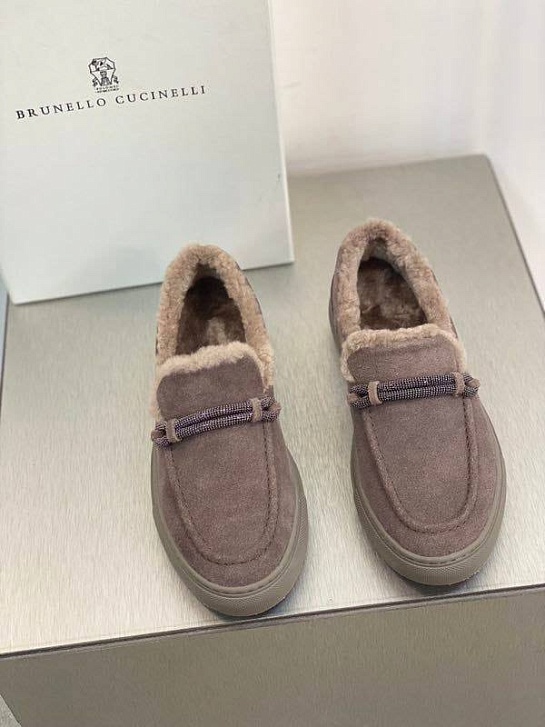 Женские лоферы с мехом Brunello Cucinelli Premium - Brown
