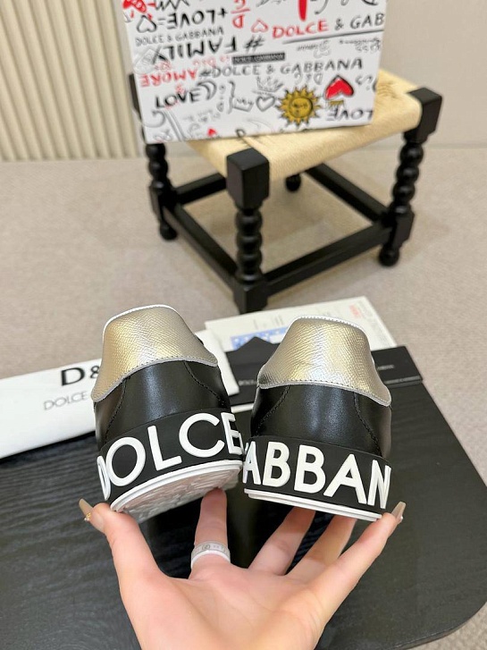 Кожаные кроссовки чёрного цвета Dolce & Gabbana Portofino