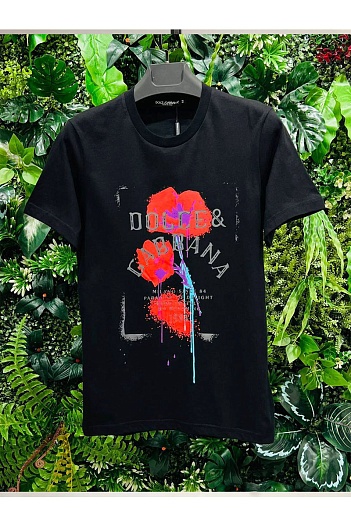 Чёрная мужская футболка Dolce&Gabbana floral logo-print   