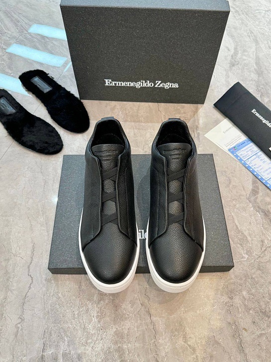 Кроссовки с мехом Ermenegildo Zegna Triple Stitch - Black