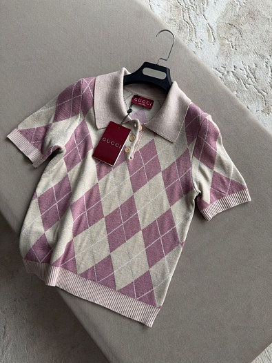 Женское поло Gucci diamond pattern - Beige / Pink   