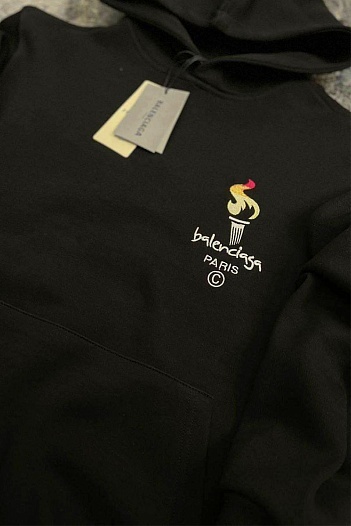 Оверсайз худи Balenciaga Paris Olympics Flame embroidered-logo   