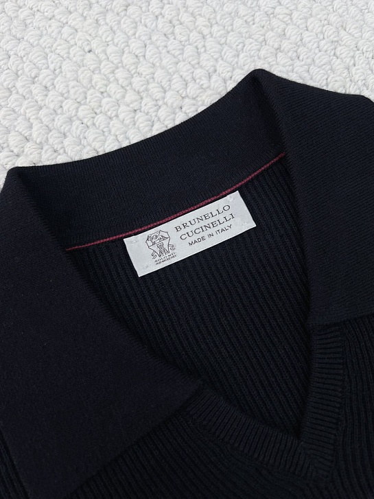 Мужское тёмно-синее поло Brunello Cucinelli Premium