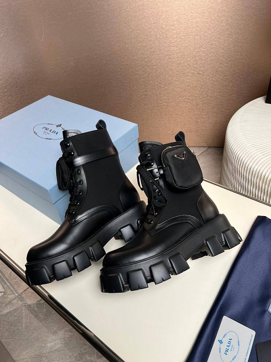 Кожаные женские ботинки Prada premium - Black