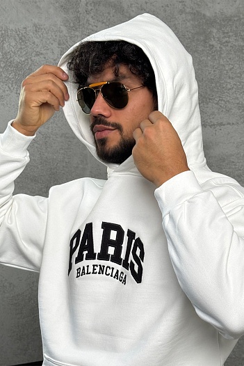 Белое худи Balenciaga Paris logo-embroidered   
