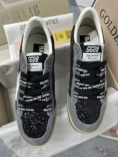 Женские кожаные кроссовки Golden Goose Ball Star Premium - Black / Grey   
