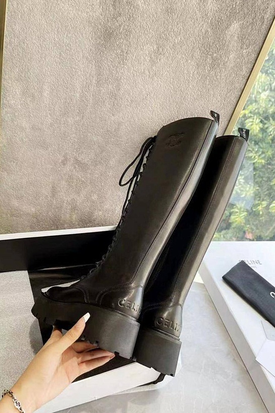 Женские кожаные сапоги Celine Premium - Black