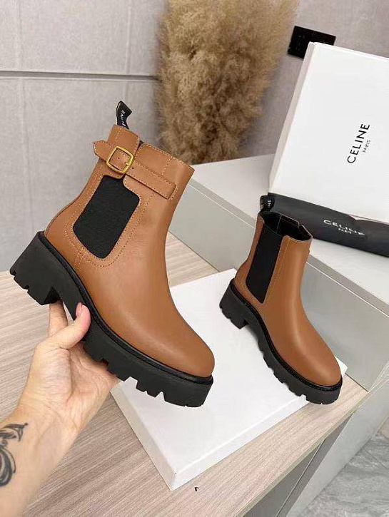 Женские кожаные сапоги Celine premium - Brown