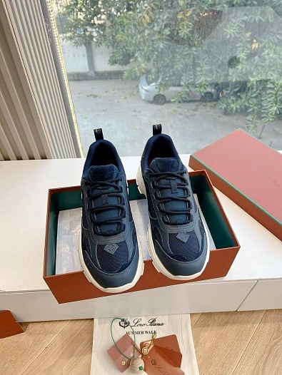 Женские кожаные кроссовки Loro Piana Premium - Blue   