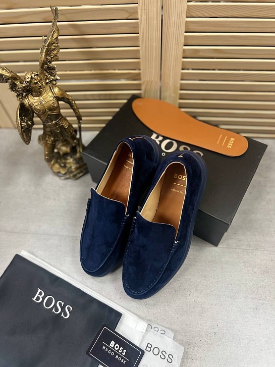 Замшевые лоферы Hugo Boss синего цвета
