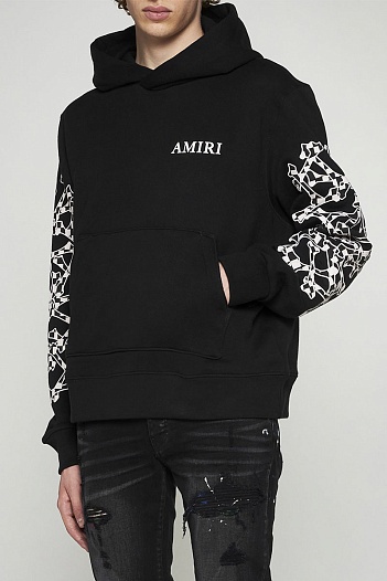 Чёрное оверсайз худи Amiri checkered-bones   