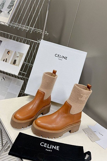 Женские комбинированные сапоги Celine Premium - Brown   
