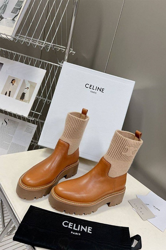 Женские комбинированные сапоги Celine Premium - Brown