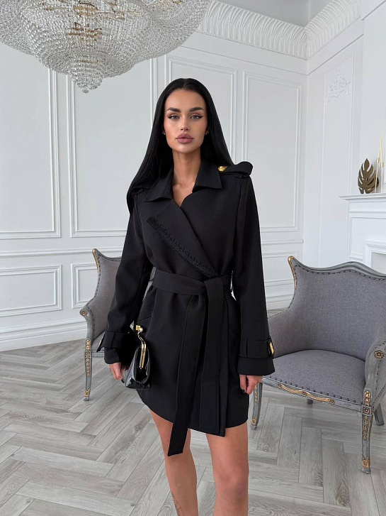 Женское чёрное пальто Schiaparelli premium