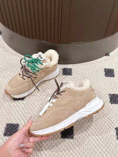 Женские замшевые кроссовки с мехом MIU MIU premium   