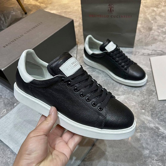 Мужские кроссовки Brunello Cucinelli grain leather - Black